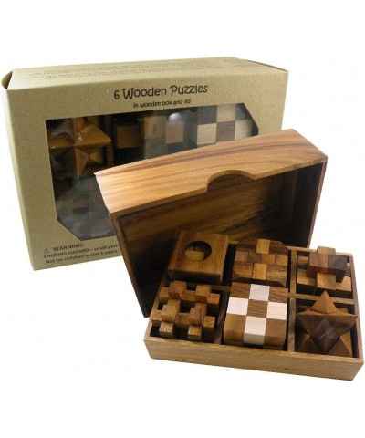 6 Wooden Puzzle Gift Set in A Wood Box - 3D Unique IQ Puzzles $49.59 Brain Teaser Puzzles