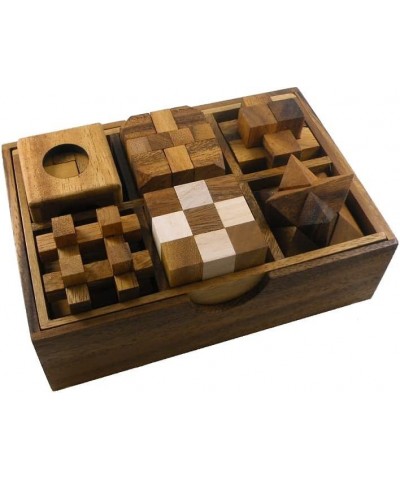 6 Wooden Puzzle Gift Set in A Wood Box - 3D Unique IQ Puzzles $49.59 Brain Teaser Puzzles