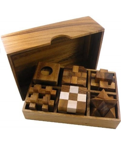 6 Wooden Puzzle Gift Set in A Wood Box - 3D Unique IQ Puzzles $49.59 Brain Teaser Puzzles