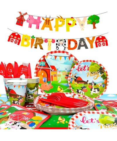 Farm House Fun Barnyard Animals Party Supplies 130pcs Farm Theme Birthday Decorations Tableware Set-Farm Party Plates Cups Na...