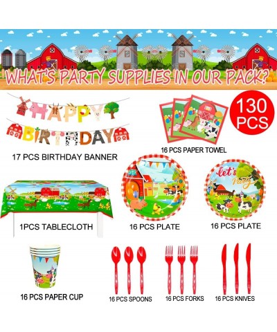 Farm House Fun Barnyard Animals Party Supplies 130pcs Farm Theme Birthday Decorations Tableware Set-Farm Party Plates Cups Na...