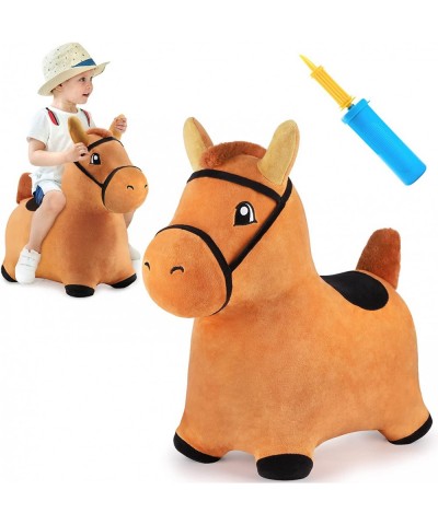 Bouncy Pals Brown Hopping Horse Toddler Plush Animal Hopper Toy Kids Inflatable Ride on Bouncer W/ Pump Indoor Outdoor Jumper...