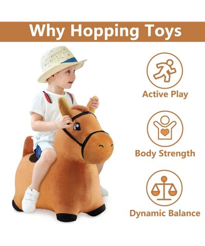 Bouncy Pals Brown Hopping Horse Toddler Plush Animal Hopper Toy Kids Inflatable Ride on Bouncer W/ Pump Indoor Outdoor Jumper...