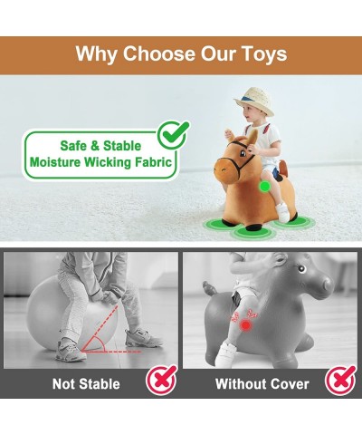 Bouncy Pals Brown Hopping Horse Toddler Plush Animal Hopper Toy Kids Inflatable Ride on Bouncer W/ Pump Indoor Outdoor Jumper...