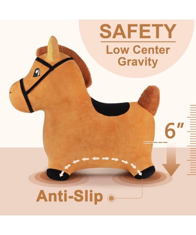 Bouncy Pals Brown Hopping Horse Toddler Plush Animal Hopper Toy Kids Inflatable Ride on Bouncer W/ Pump Indoor Outdoor Jumper...