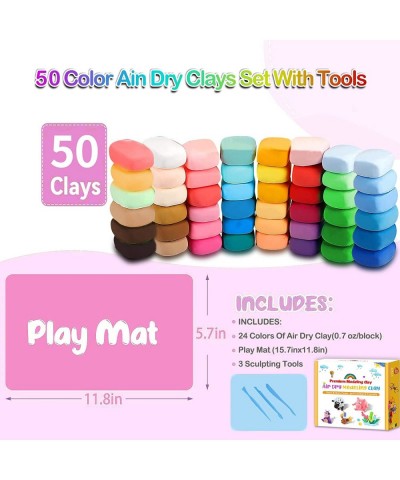 Air Dry Clay for Kids 50 Colors Air Dry Ultra Light Clay Modeling Clay for Kids with Play Mat & 3 Sculpting Tools Clay Non To...