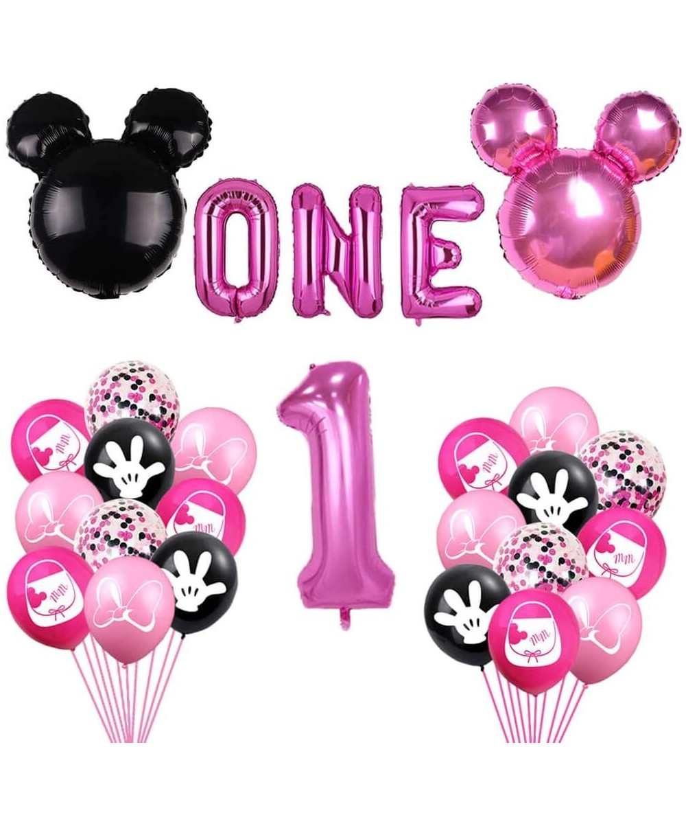 Minnie First Birthday Balloons Pink and Black Minnie Inspired First Year Banner Minnie One Balloons Mouse Girls 1st Birthday ...