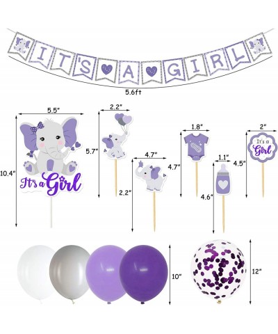 Purple Elephant Baby Shower Decor Purple and Gray It’s a Girl Banner Cake Topper Cupcake Toppers Latex Balloons for Girl Baby...