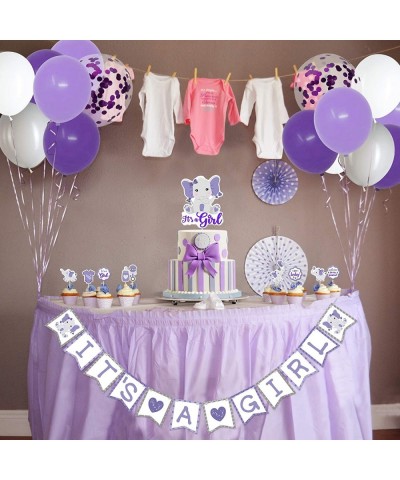 Purple Elephant Baby Shower Decor Purple and Gray It’s a Girl Banner Cake Topper Cupcake Toppers Latex Balloons for Girl Baby...