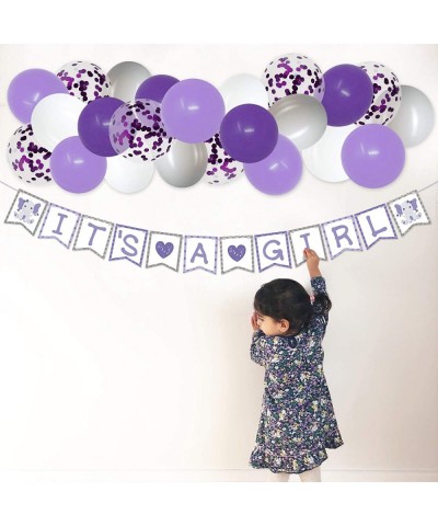 Purple Elephant Baby Shower Decor Purple and Gray It’s a Girl Banner Cake Topper Cupcake Toppers Latex Balloons for Girl Baby...