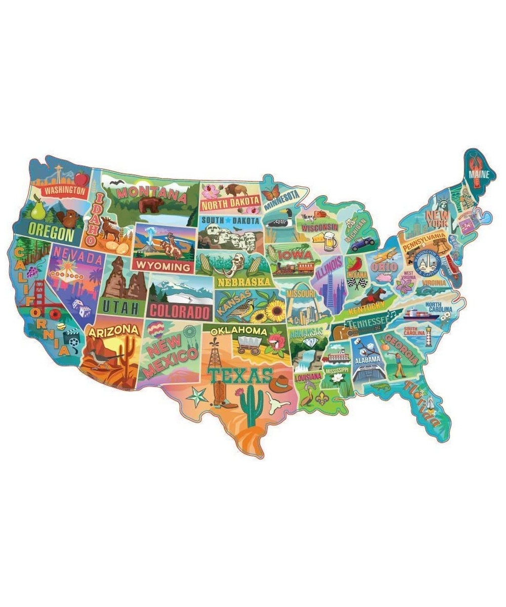 US Map Puzzle Great American Roadtrip with Individual States 1000 Piece Jigsaw Puzzle for Kids and Adults Large America Shape...