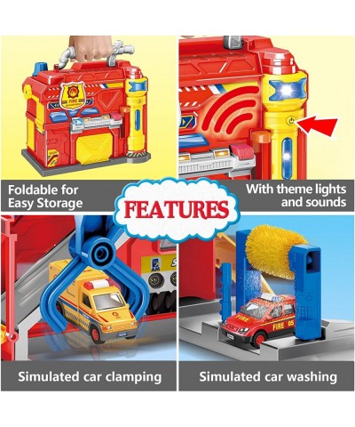 Kids Toys Cars Playset for Boys Toddler Toys for 3 4 5 6 Year Old Boys Fire Truck Station Garage Toys with Race Track 5 Theme...