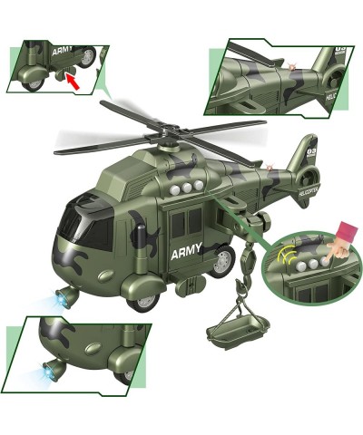 Friction Powered Toy Military Vehicle for Boys Army Rescue Helicopter and Tank Battle Truck Toy Pretend Play Action Lights an...