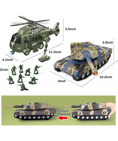 Friction Powered Toy Military Vehicle for Boys Army Rescue Helicopter and Tank Battle Truck Toy Pretend Play Action Lights an...