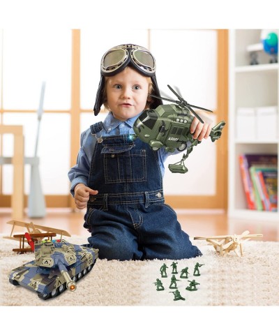 Friction Powered Toy Military Vehicle for Boys Army Rescue Helicopter and Tank Battle Truck Toy Pretend Play Action Lights an...