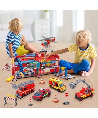 Kids Toys Cars Playset for Boys Toddler Toys for 3 4 5 6 Year Old Boys Fire Truck Station Garage Toys with Race Track 5 Theme...