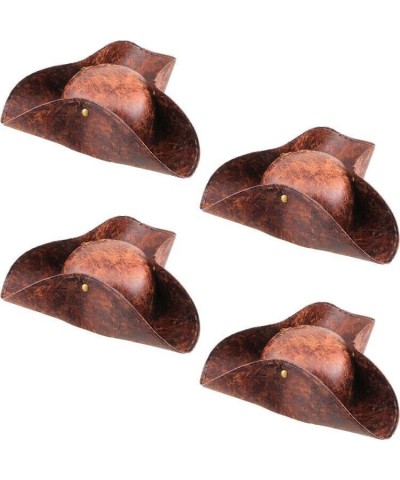 4 Pack Faux Leather Pirate Hat Tricorn Hat Distressed Brown Tri-Corner Hat for Pirate Theme Party Halloween Cosplay Dress up ...