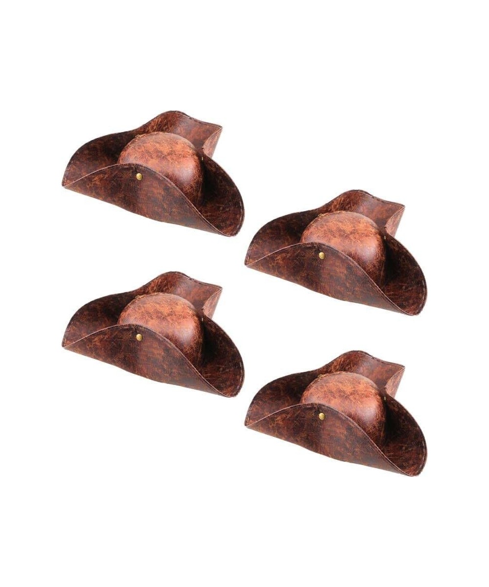 4 Pack Faux Leather Pirate Hat Tricorn Hat Distressed Brown Tri-Corner Hat for Pirate Theme Party Halloween Cosplay Dress up ...