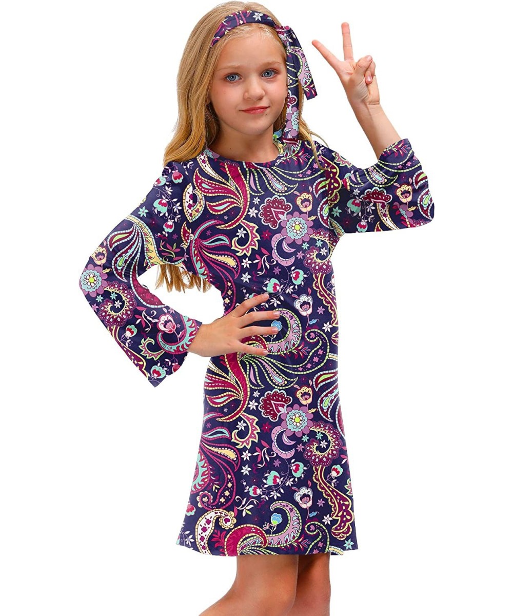 Girl's 70s Retro Hippie Bell Sleeve Midi Dress with Headband 4-12 Years $30.88 Kids' Costumes