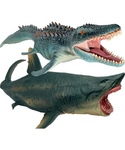 Mosasaurus and Megalodon Water Dinosaur Great White Shark Toys Dinosaur with Sea Monster Set for Birthday Gifts Cake Topper T...