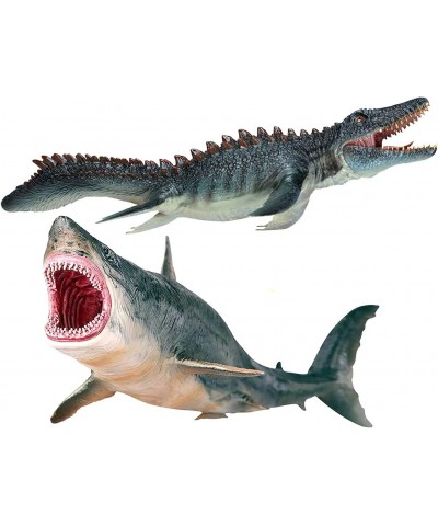 Mosasaurus and Megalodon Water Dinosaur Great White Shark Toys Dinosaur with Sea Monster Set for Birthday Gifts Cake Topper T...