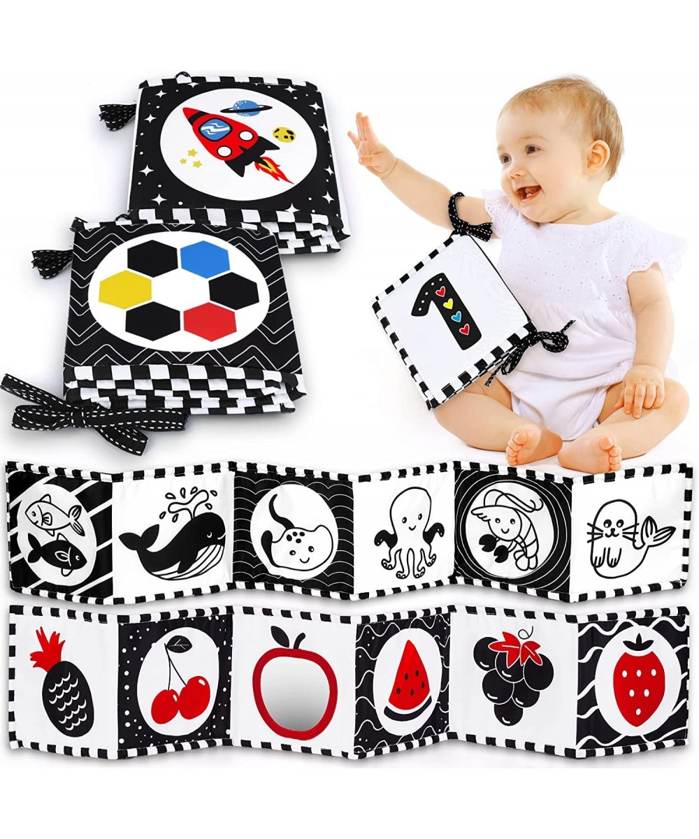 Baby Toys 0-6 Months - Black and White Soft Book 2 Pack Tummy Time Mirror Infant Toys High Contrast Baby Newborn Toys Gifts f...