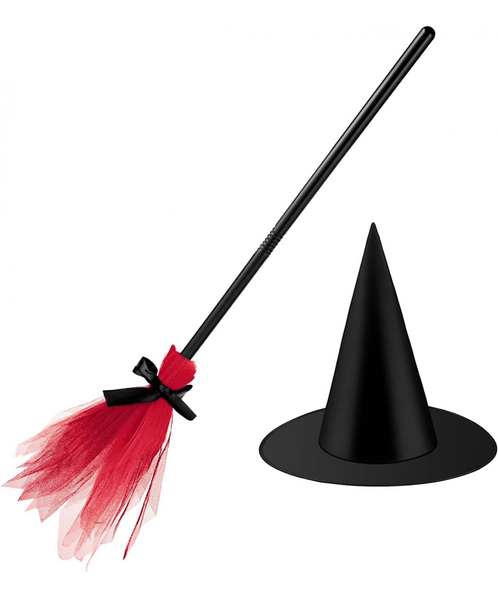 Halloween Witch Costume Accessory Plastic Witch Broom Kids Black Witch Hat Wizard Flying Broom Photography Prop Toy Wizard Co...