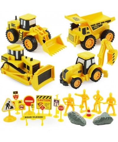 Builders Play Set - 24 Piece Kids Construction Toys with Bulldozer Dump Truck Front Loader and Backhoe Toy Trucks Diecast Sig...