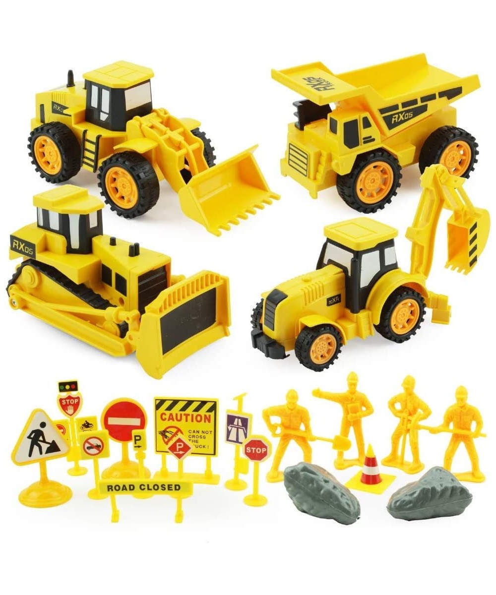 Builders Play Set - 24 Piece Kids Construction Toys with Bulldozer Dump Truck Front Loader and Backhoe Toy Trucks Diecast Sig...