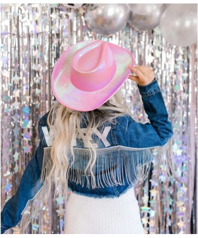 Holographic Pink Space Cowgirl Hat with Heart Glasses Bandana Metallic Neon Rave Sparkly Women Cowboy Hats Rodeo Party(Pink) ...