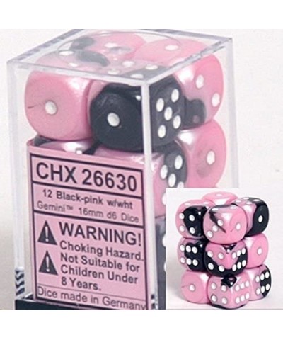 Dice d6 Sets: Gemini Black & Pink with White - 16mm Six Sided Die (12) Block of Dice $18.37 Game Accessories