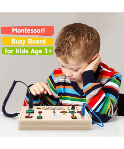 Toys with Buttons to Push Montessori Wooden Busy Board for Kids Light Switch Sensory Toys for Toddlers w/ LED Lights Up Butto...