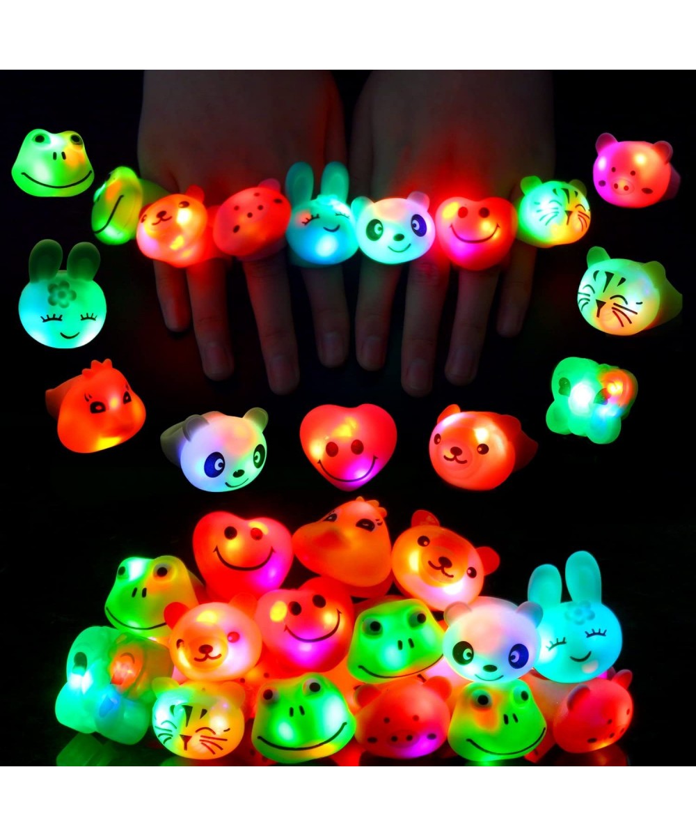 24Pcs Light Up Rings Flashing Colorful LED Animal Rubber Bumpy Jelly Rings Glow in Dark Finger Toys for Party Supplies Kids P...