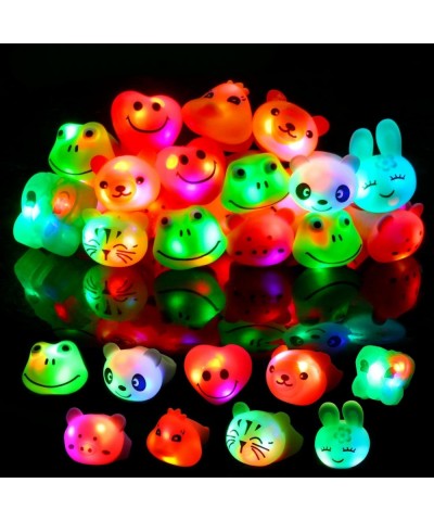 24Pcs Light Up Rings Flashing Colorful LED Animal Rubber Bumpy Jelly Rings Glow in Dark Finger Toys for Party Supplies Kids P...