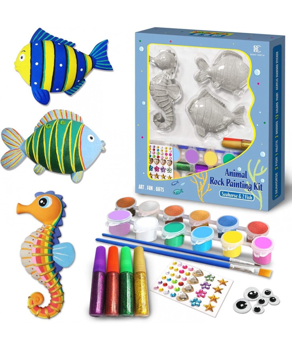 Arts and Crafts for Kids Ages 4-6-8-12 Girls Boys Paint Your Own Animal Rock Painting Kit with Seahorse+2 Fish Creative DIY F...