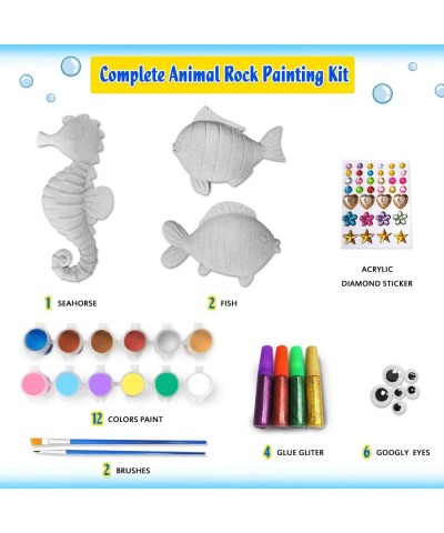 Arts and Crafts for Kids Ages 4-6-8-12 Girls Boys Paint Your Own Animal Rock Painting Kit with Seahorse+2 Fish Creative DIY F...