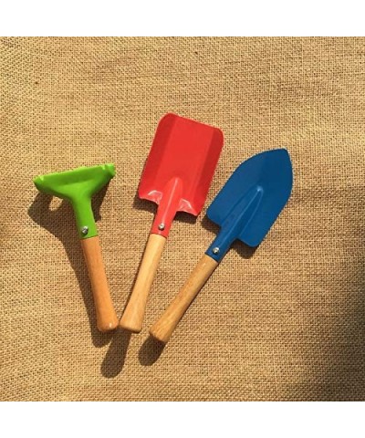 Garden Tools 3-Piece Set Metal Kiddie Trowel Rake & Shovel with Sturdy Wooden Handle Children Beach Sandbox Toy Safe Mini Gar...