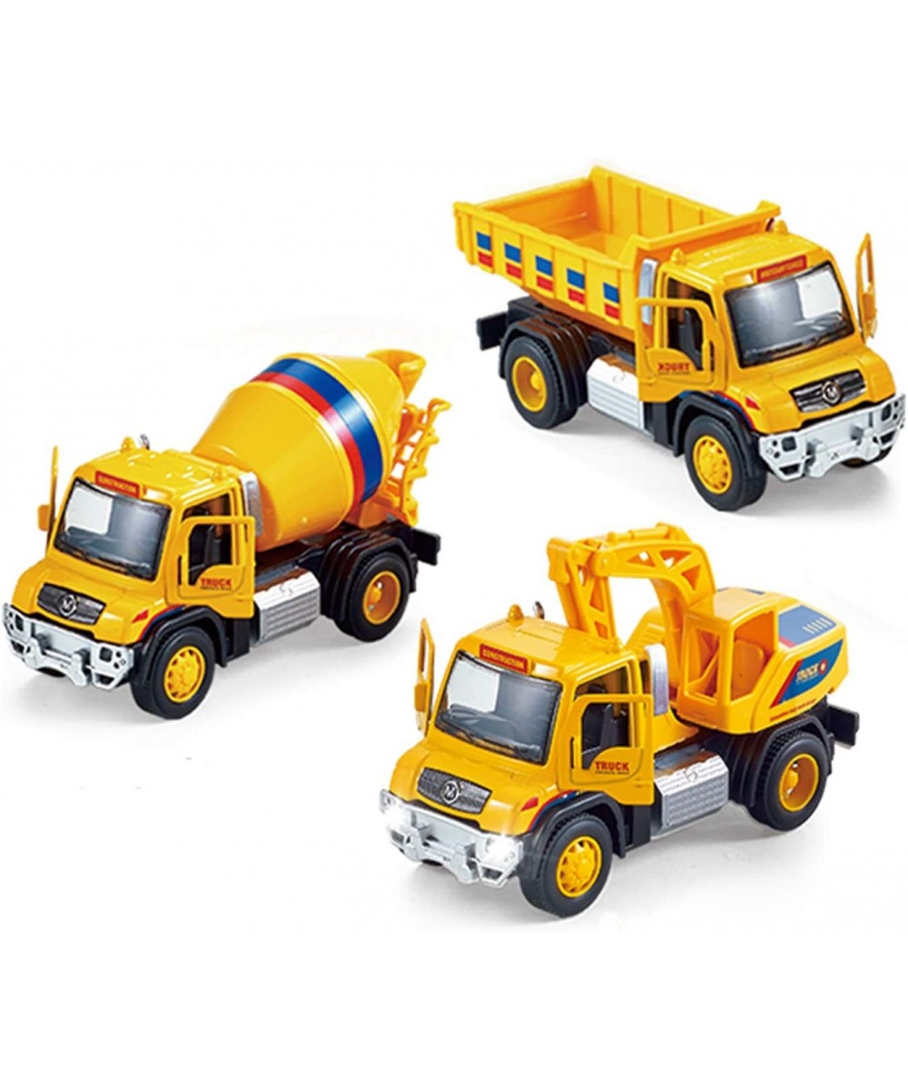 Construction Truck Toys 3 Pack Set Pull Back Vehicles with Lights and Sounds for Kids Toy Cars Excavator Mixer Dump Trucks Pl...