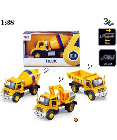 Construction Truck Toys 3 Pack Set Pull Back Vehicles with Lights and Sounds for Kids Toy Cars Excavator Mixer Dump Trucks Pl...