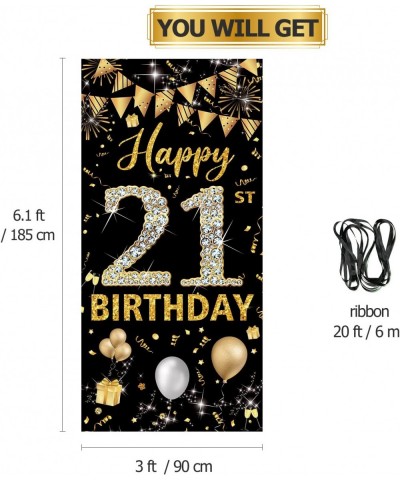 21st Birthday Decorations Door Banner Black Gold Happy 21st Birthday Decorations for Her Him Door Cover Sign Poster Decoratio...