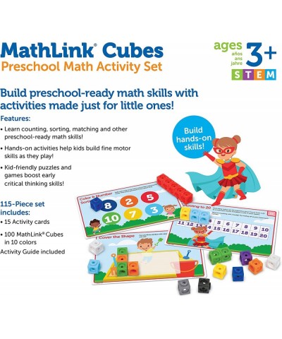 MathLink Cubes Preschool Math Activity Set 115 Pieces Ages 3+ Preschool STEM Activities Math Activity Set and Games for Kids ...