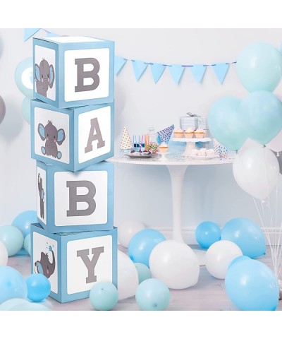 4 Pcs Elephant Baby Balloon Box Decorations Baby Letter Blocks Boy Girl Blocks for Baby Shower DIY Party Boxes Elephant Print...