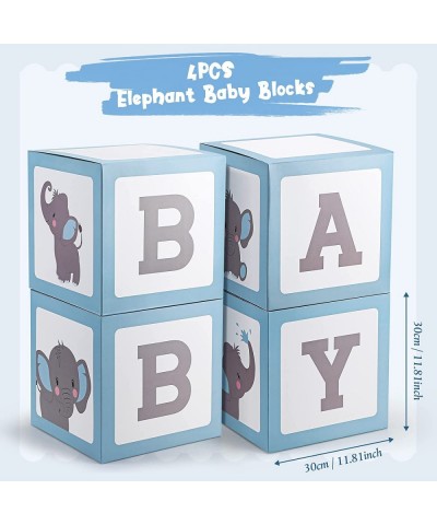 4 Pcs Elephant Baby Balloon Box Decorations Baby Letter Blocks Boy Girl Blocks for Baby Shower DIY Party Boxes Elephant Print...