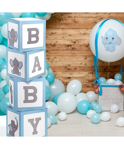 4 Pcs Elephant Baby Balloon Box Decorations Baby Letter Blocks Boy Girl Blocks for Baby Shower DIY Party Boxes Elephant Print...