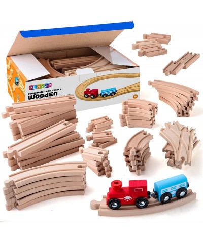 Wooden Train Tracks - 52 PCS Wooden Train Set + 2 Bonus Toy Trains - Train Sets for Kids - Car Train Toys is Compatible with ...