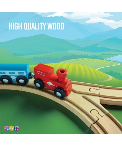 Wooden Train Tracks - 52 PCS Wooden Train Set + 2 Bonus Toy Trains - Train Sets for Kids - Car Train Toys is Compatible with ...