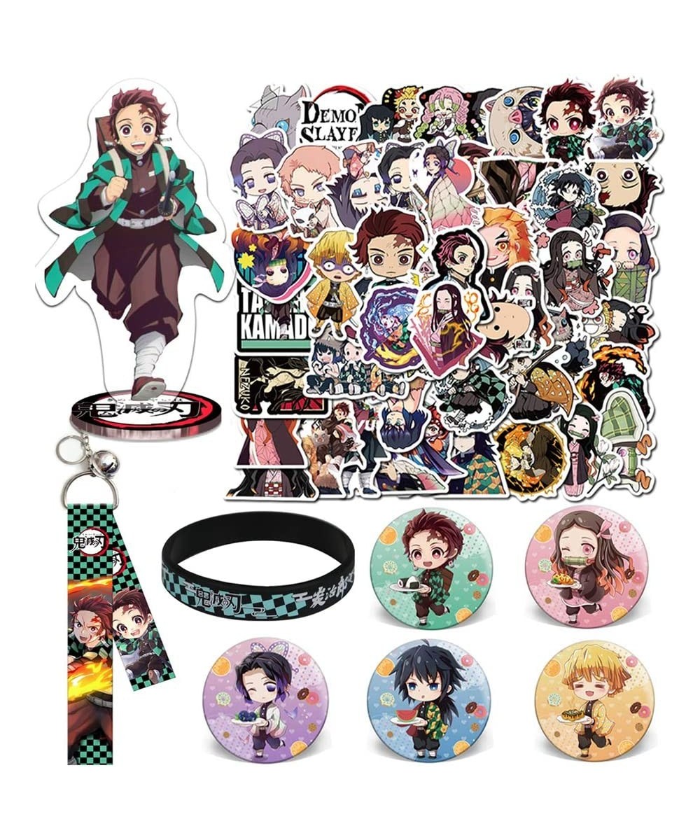 Kimetsu no Yaiba Gift Set 50 Non-Repetition Stickers 1 Acrylic Animation Standing Sign 5 Button Pins 1Keychain 1 Bracelets fo...