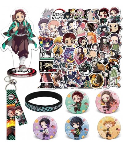 Kimetsu no Yaiba Gift Set 50 Non-Repetition Stickers 1 Acrylic Animation Standing Sign 5 Button Pins 1Keychain 1 Bracelets fo...