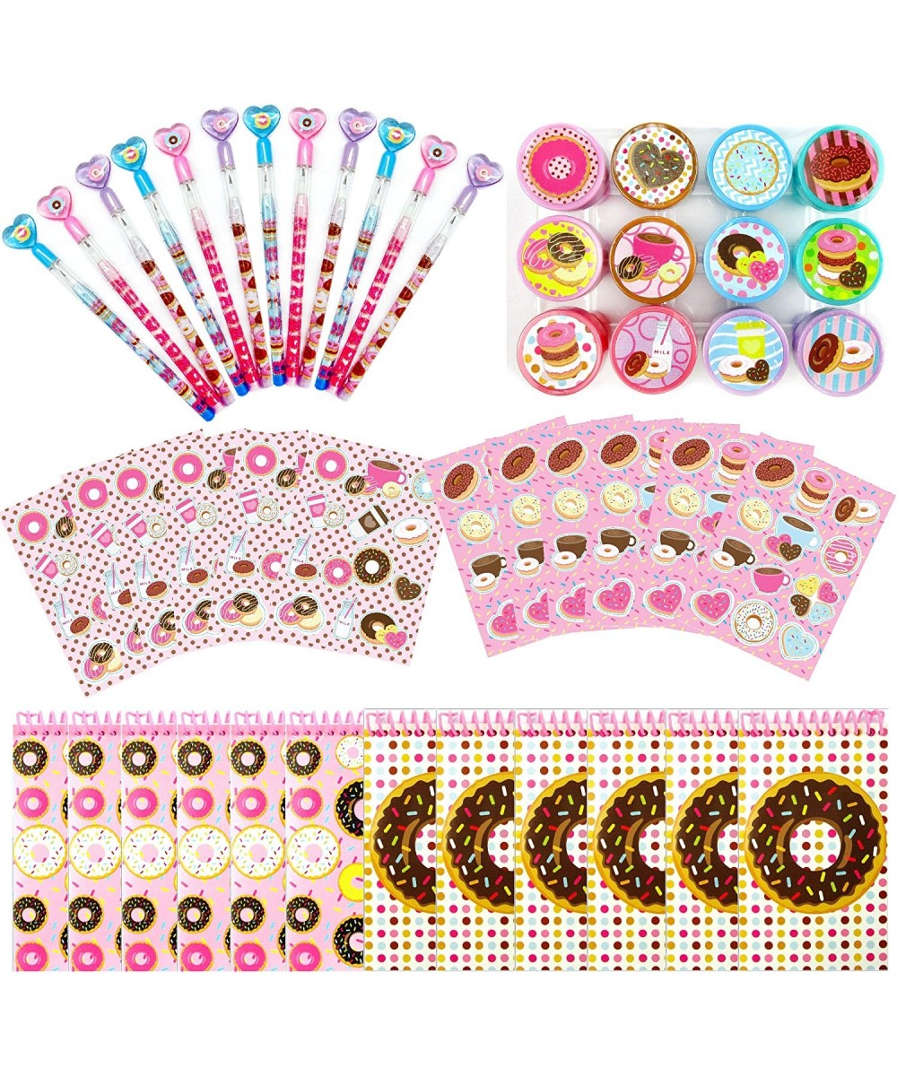 Donuts Birthday Party Favor Set (12 multi-point pencils 12 self-inking stampers 12 sticker sheets 12 small spiral notepads) D...