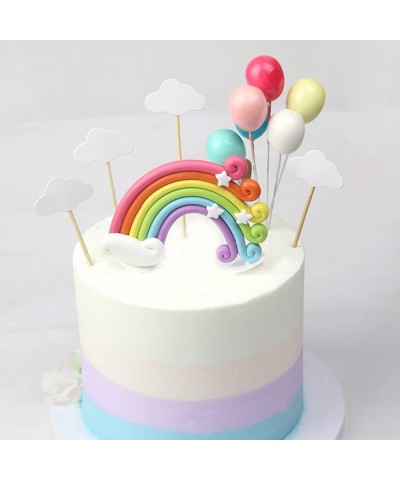 15pcs Cake Topper Birthday Set Happy Birthday Banner Topper Handmade Cupcake Topper including Colorful Rainbow Clouds Balloon...